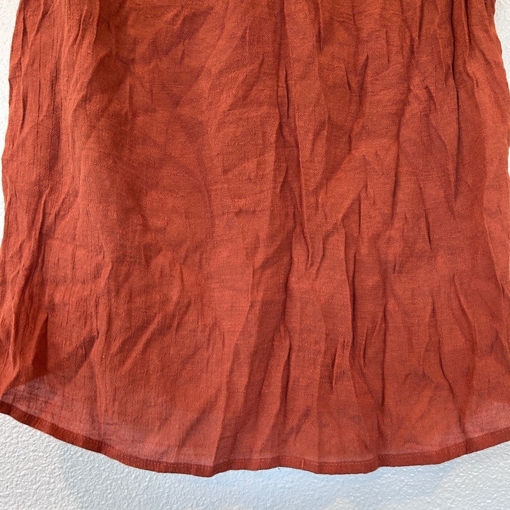 Nanette Lepore Rust Orange Smocked High Neck Ruffle Sleeveless Blouse Small - Picture 2 of 9